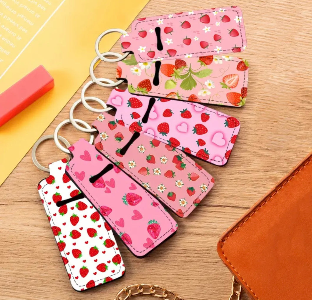 Keychain Lip Balm Holder - strawberries